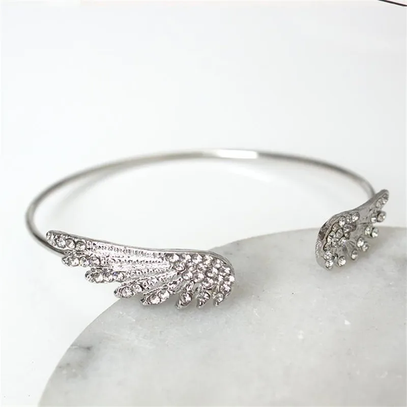 Полностью Кристальные Открытые Браслеты с крыльями ангела для женщин аксессуары