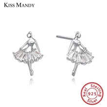 Kiss Mandy стерлингового серебра 925 серьги-гвоздики пуанты с прозрачным АААА Цирконом для женщин девочек вечерние ювелирные изделия подарок SE181