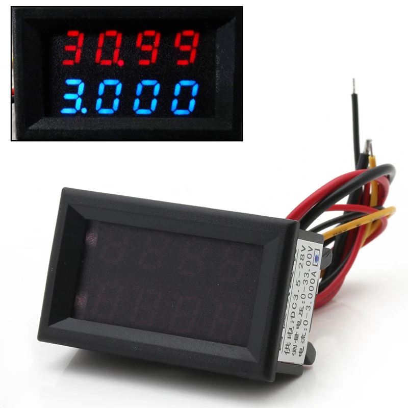 

Dual Display 4 Bit Voltage Current Meter DC 0-33V/1A/3A Voltmeter Ammeter