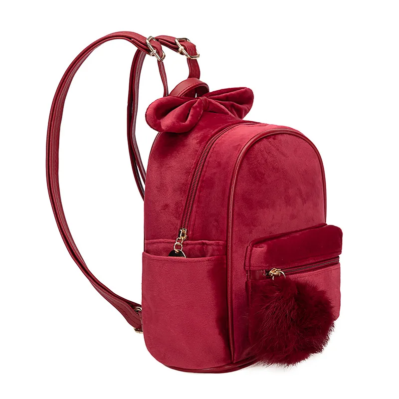 

GIRL'S Velvet Short Plush Backpack Stylish Korean-style Solid Color Campus Versatile Small Backpack