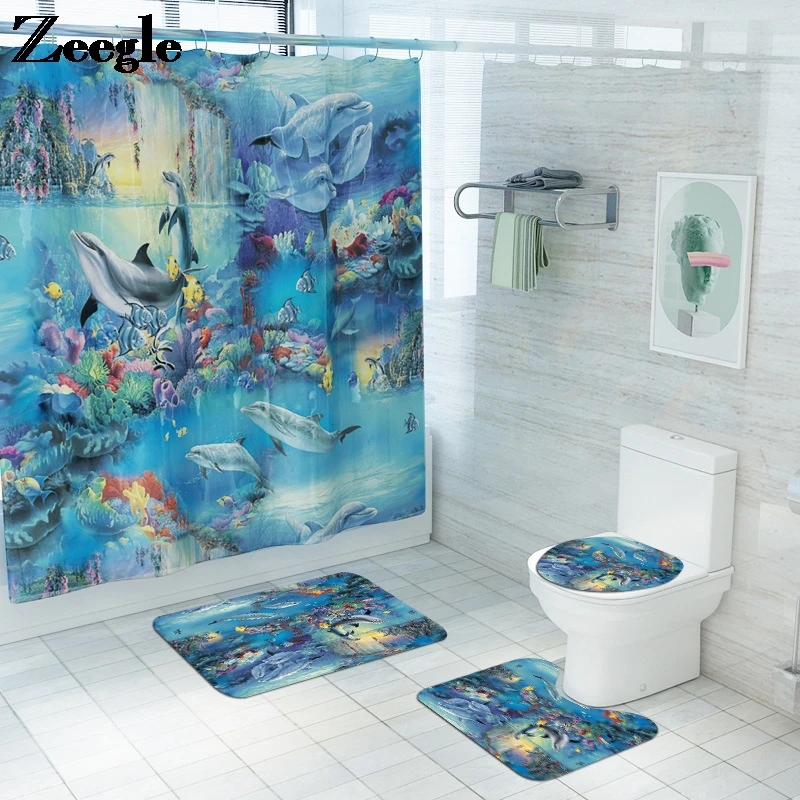 Printed Bath Mat Microfiber Shower Curtain Bathroom Mat Set Anti Slip Mat for Bathroom Water Absorbent Bath Mat