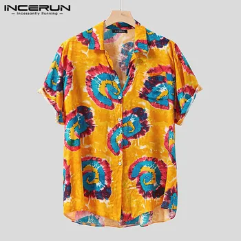

INCERUN Summer Printing Shirt Men Short Sleeve 2020 Streetwear Loose Vacation Casual Hawaiian Shirts Men Breathable Beach Blouse