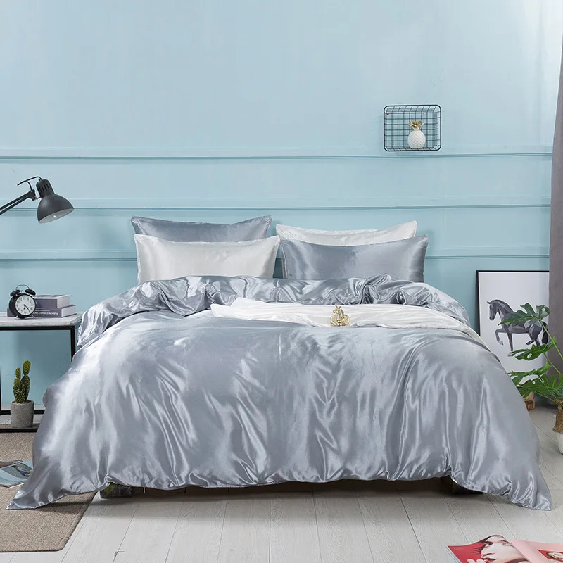 

High Quality Satin Silk Bedding Set Luxury Queen King Size Bed Sheets Duvet Cover Pillowcase Single Double Bedclothes 200x200