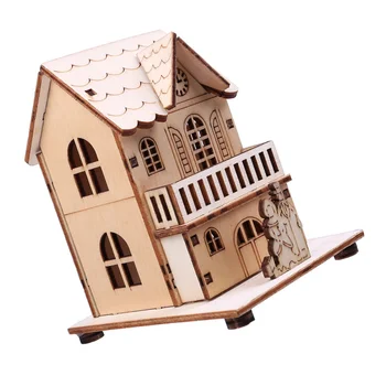 

Unique Christmas Adornment Wood House Decoration Luminous Desktop Ornament