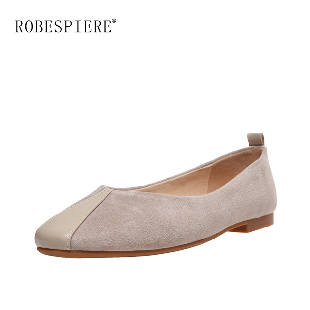 

ROBESPIERE New Vintage Square Toe Shoes For Women Soft Kid Suede Shallow Ballerina Flats Spring Autumn Casual Ladies Loafers A29