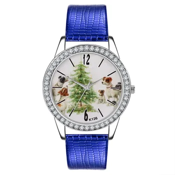 

Women Faux Leather Strap Round Dial Watch Couple Watches Quartz Watch Christmas Illustration Watches LL@17