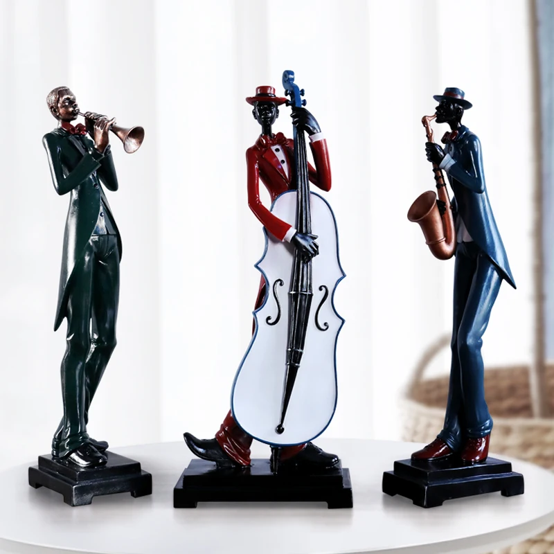Resin Craft Negro musician Music Band Statues for Decorations Creative