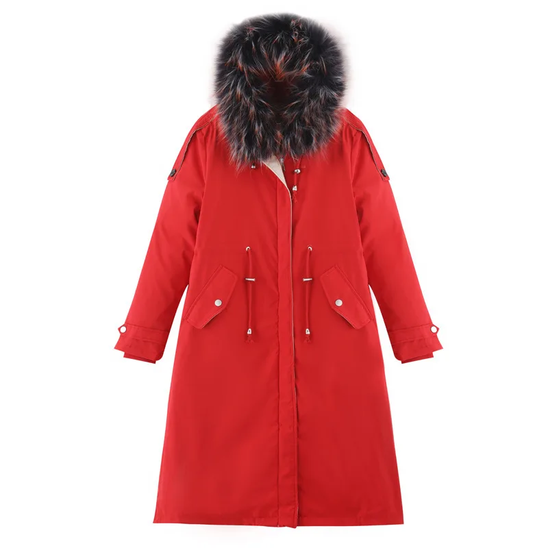 Winter New Style Thick plus Velvet Removable Shoulder over-the-Knee Long Hooded Large Fur Collar Women Coat Warm Cotton Coat