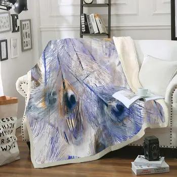 

Colorful Feather Throw Blanket Abstract Feather Sherpa Blanket on Sofa Light Purple Fur Bed Thin Quilt for Girls Drop ship