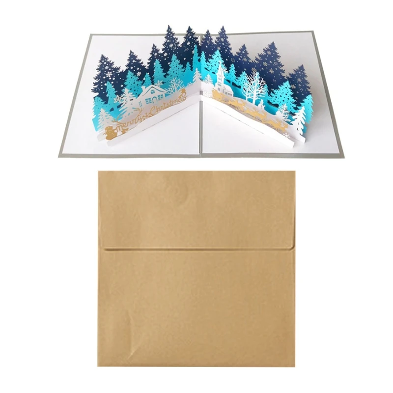 

Merry Christmas Cards Christmas Tree Winter Gift Pop-Up Cards Christmas Decoration Stickers Cut New Year Greeting Cards