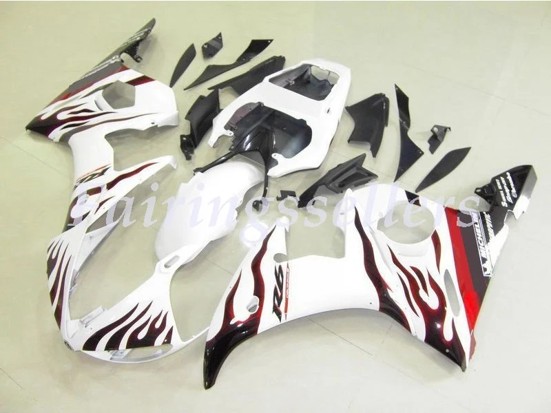 White and Flame Новые ABS Пластиковые обтекатели подходят для Yamaha Обтекатели YZFR6 2003 2004 2005 обтекатель кузова YZF R6 03 04 05 на заказ синий и белый - Цвет: White and Flame