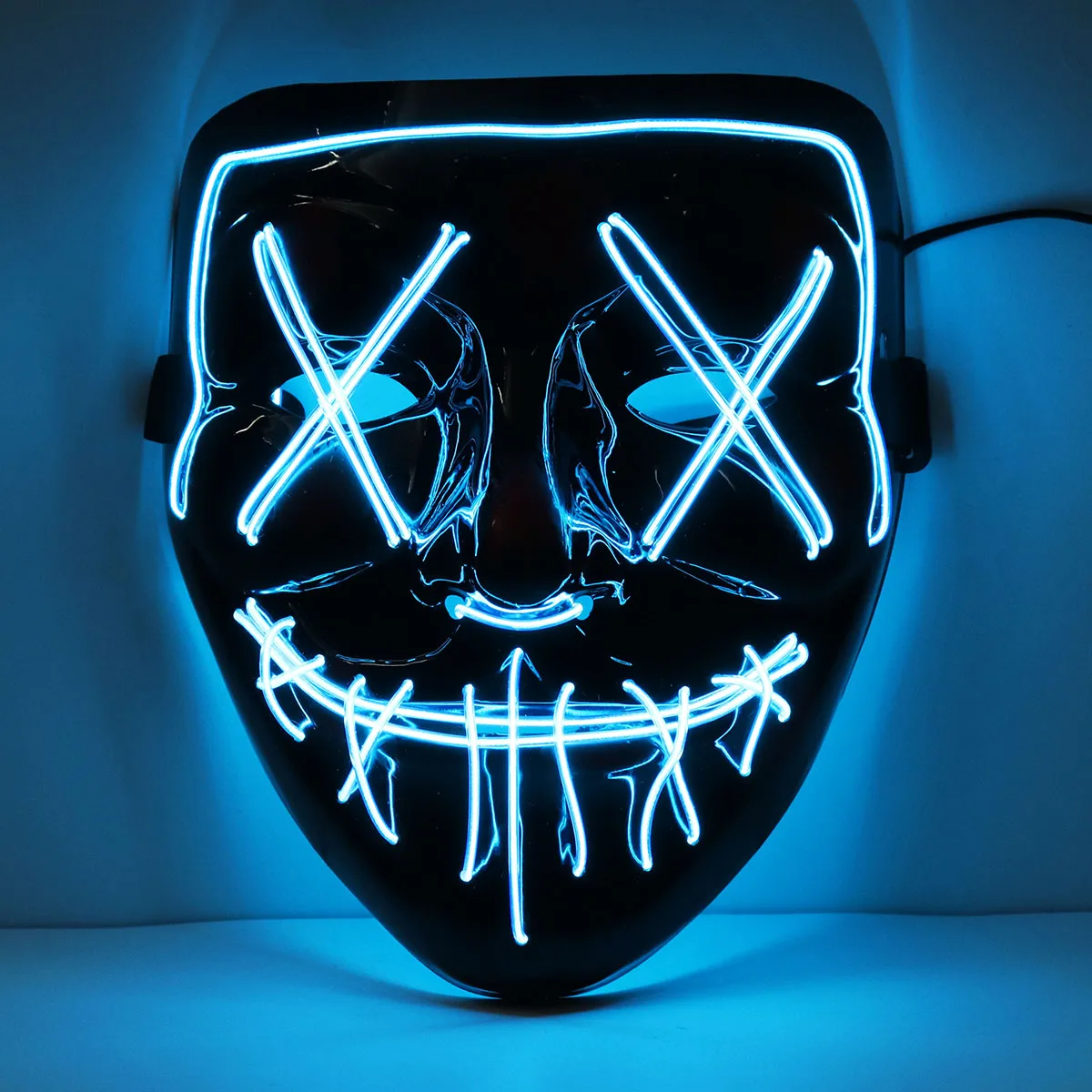 Лидер продаж светодиодный EL Mask тушь для ресниц светящаяся маска голосового управления светящаяся страшная маска вечерние фестиваль Косплей Костюм Хэллоуин День рождения подарок - Цвет: Blue