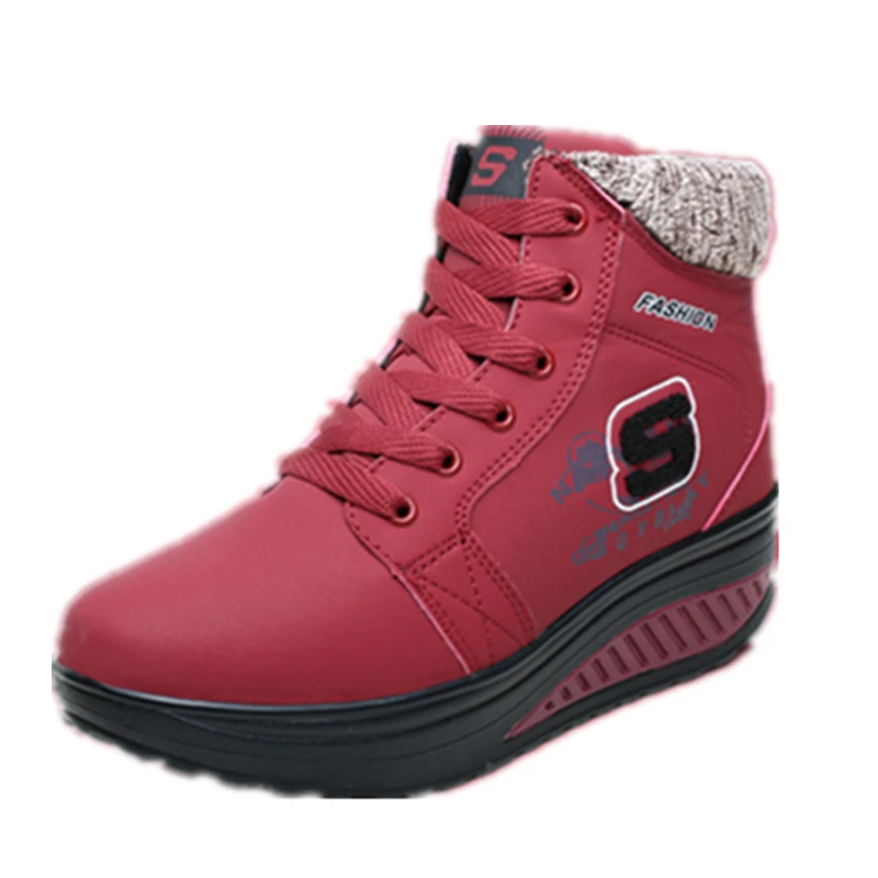 EISWELT/зимняя женская бархатная обувь для танцев; зимние ботинки на платформе; женская теплая обувь с хлопчатобумажными стельками; ботильоны на плоской подошве;# EHL18 - Цвет: red 2