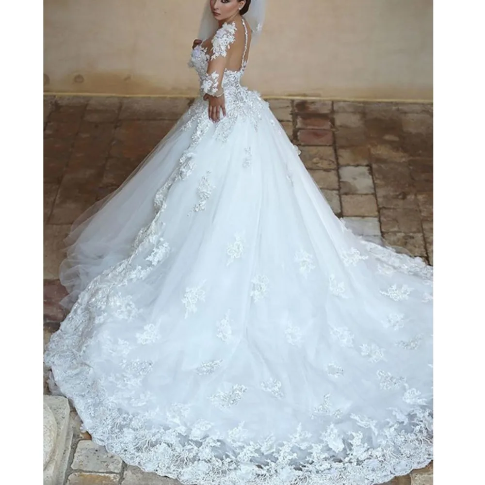 Романтические цветочные аппликации Casamento vestido de festa с длинными рукавами на молнии с пуговицами свадебное платье свадебные платья