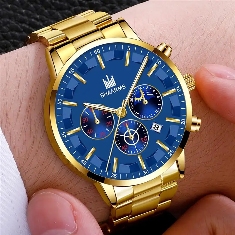 

SHAARMS Men Watch Luxury Clock Fashion Male Stainless Steel Band Quartz Wristwatch 2020 Business Date Sport Watches Reloj Hombre