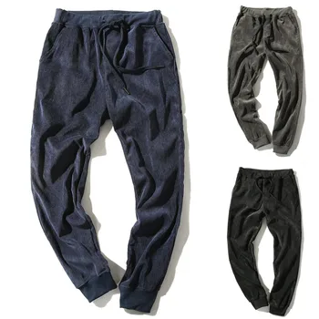 

2020 Spring Autumn Pants Men Corduroy Fashion Brief Style Solid Casual Straps Trousers Pants pantalon homme
