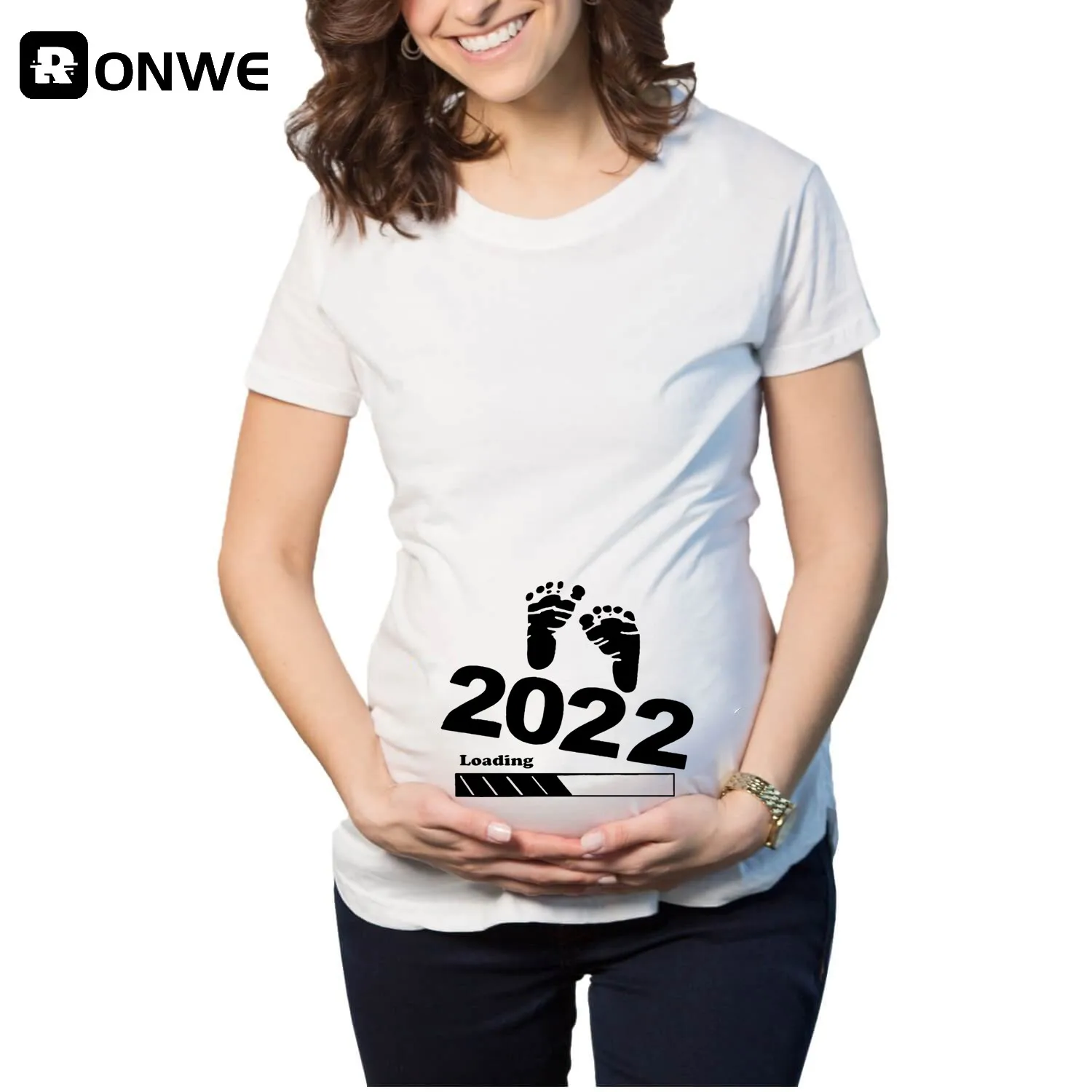 Pregnant Baby Loading 2022 Funny Women T Shirt Girl Maternity Pregnancy Announcement Shirt New Mom Big Size Clothes,Drop Ship black and white striped shirt Tees