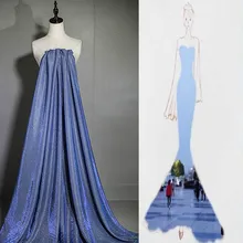 Премиум синий W/серебряный блеск стрейч-Тюль Ткань, продается метр