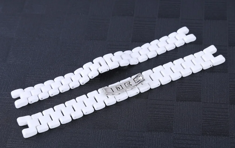16cmx16.2mm 19cmx18.6mm White Ceramic Watch Band Universal Men Women Ceramic Watch Strap Notched White Bracelet (8)