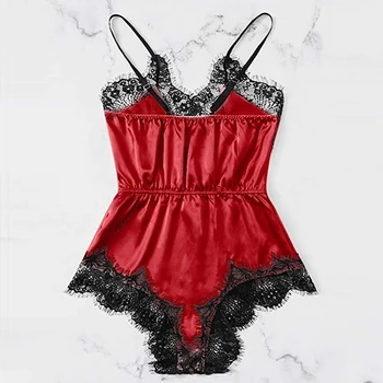

Women Sexy Pajamas Lingerie Sexy Lace Lingerie Women's Sleepwear Ropa De Casa Sleeveless Strap Nightwear Trim Satin Underwear