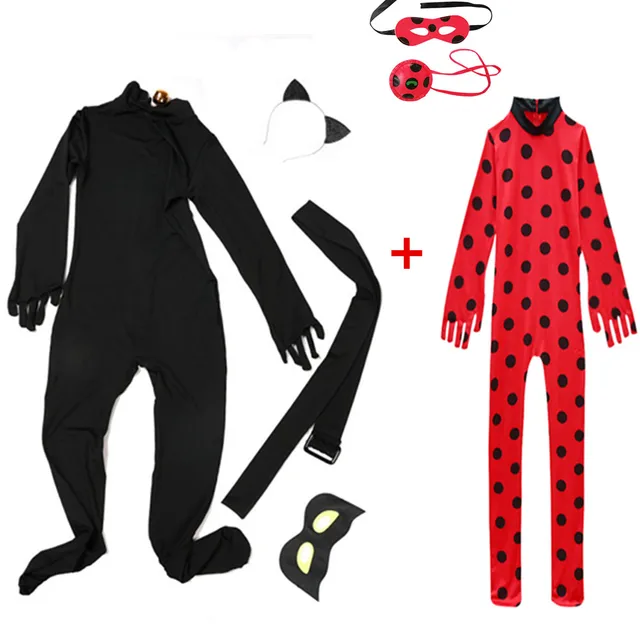 Christmas Fancy Lady Girls Costumes Bug Easter Cosplay Jumpsuit Black cat Children Spandex Costumes Bug for Kids Suits Wig Bag D2-7PCS