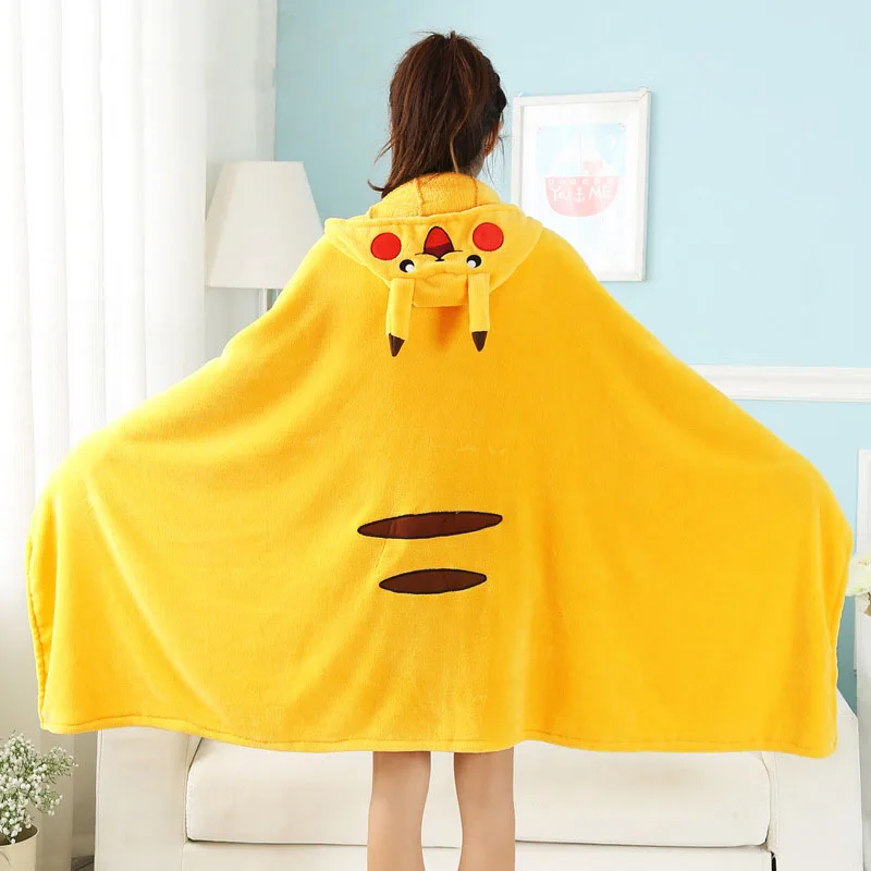 Лило и Ститч кораллового флиса ткань одеяло с капюшоном милый мультфильм косплей плащ накидка теплый носимый мех плед для дивана - Цвет: Pikachu