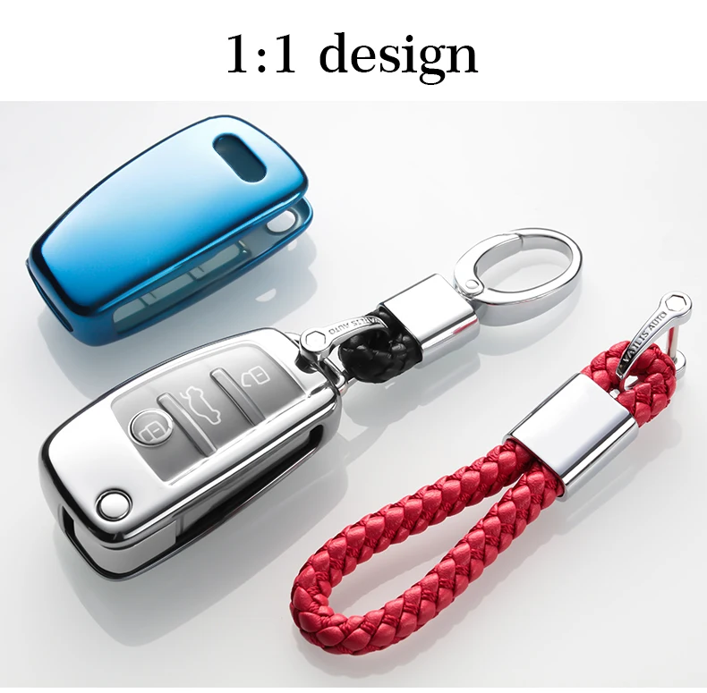 For Audi A3 A4 A6 A8 TTCar key case Fob Protective Chrome TPU Car Key Case Remote Bag Holder Cover Shell Protector