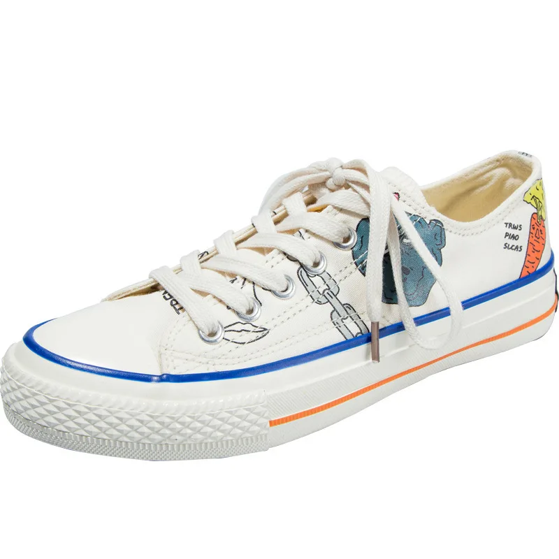 

2019 Doodle Canvas Shoe Woman Student Original Old Low Help Leisure Time Ventilation Vulcanization Cloth Flat Sneakers Shoes