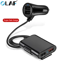 Автомобильное зарядное устройство OLAF Quick QC3.0 2.4A+ 3.1A 4 usb-порта с удлинительным кабелем для зарядки заднего сиденья с зажимом для Iphone, смартфона