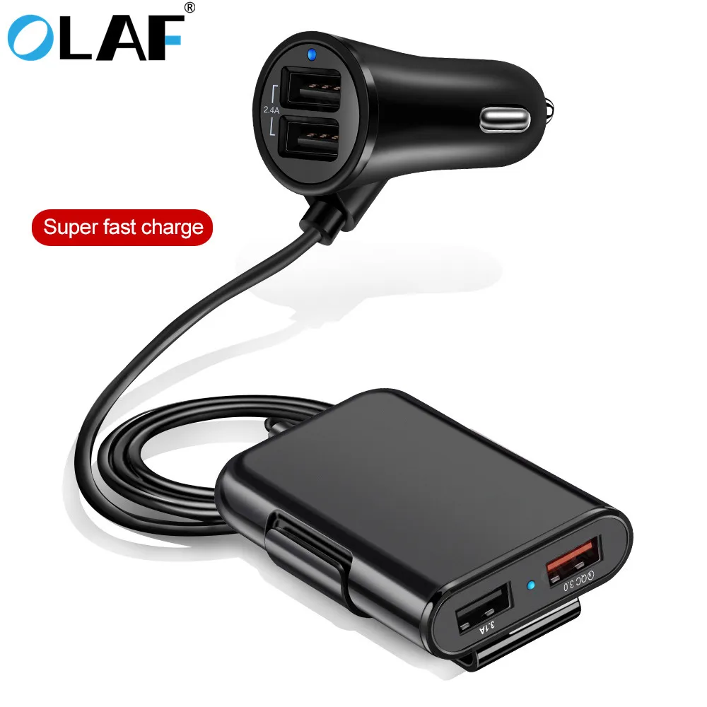 Автомобильное зарядное устройство OLAF Quick QC3.0 2.4A + 3.1A 4 usb порта с удлинительным