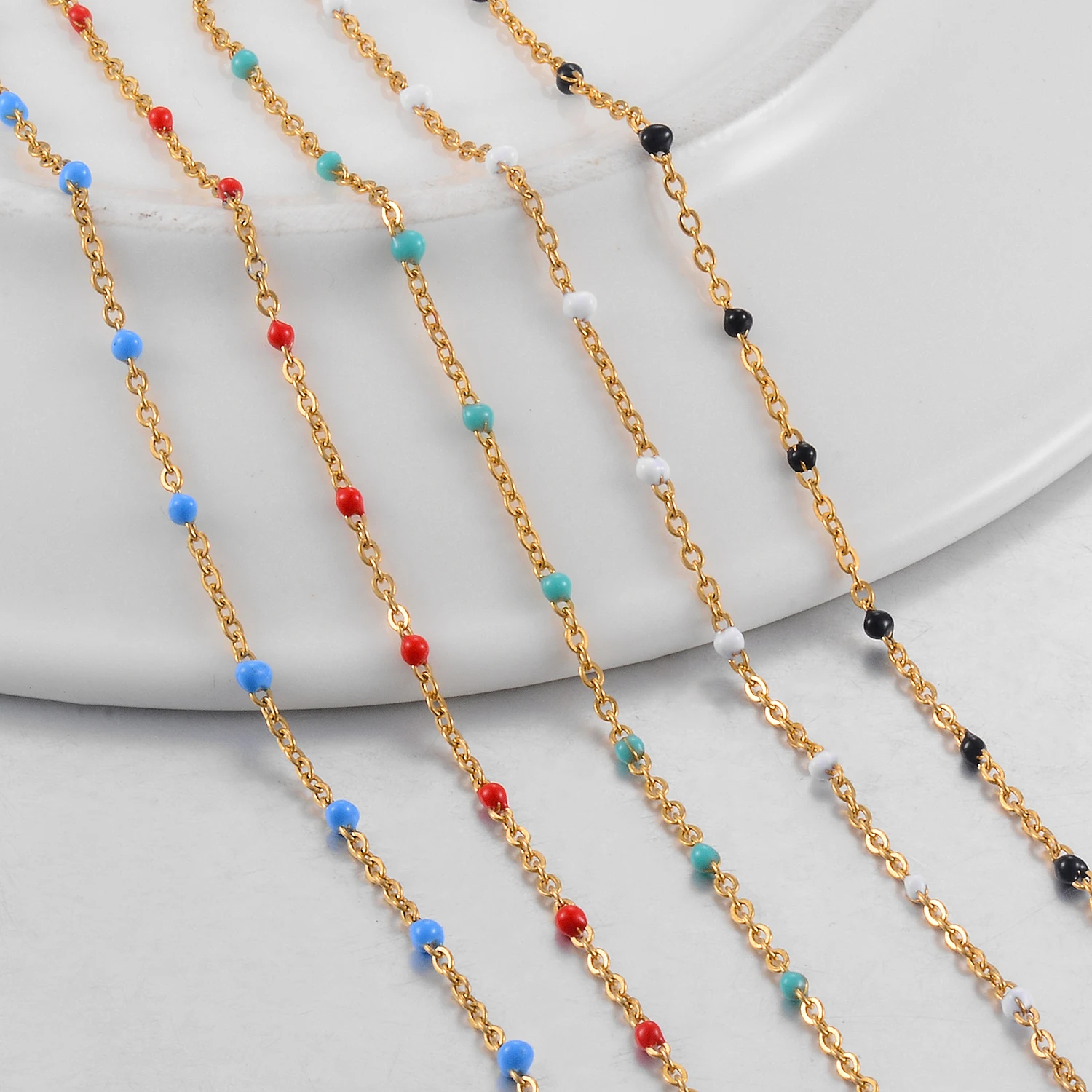 Collar de cuentas de varios colores, cadena de acero inoxidable, joyería para mujer