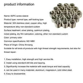 

Part Wire Thread Insert Replaces Parts Replacement 60pcs Metric Stainless steel Kit