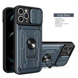 Sleek Lens Protective Case with Hidden Slide Card Slot and Magnetic Ring - iPhone SE (2020) (GRAY)