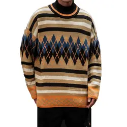 Мужской вязаный пуловер, новинка 2019, модный теплый свитер с высоким воротом, осенние мужские свободные трикотажные свитеры в стиле хип-хоп