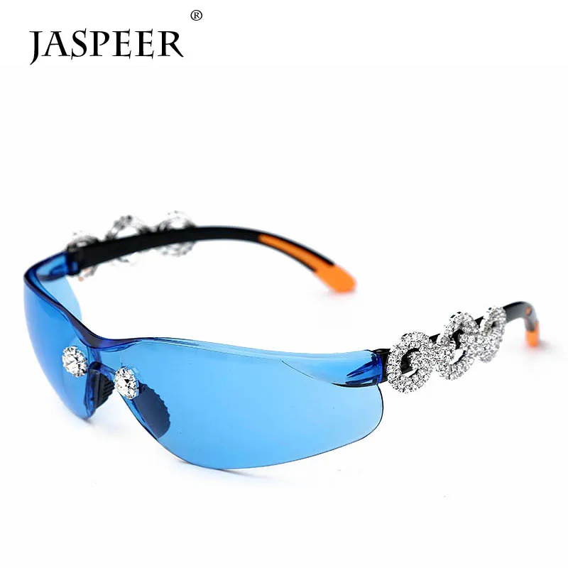 JASPEER цепочки Для мужчин алмаз солнцезащитные очки на открытом воздухе песчаник защита от ультрафиолета, от солнца очки Для женщин Путешествия оправа из поликарбоната UV400 очки - Цвет линз: Blue