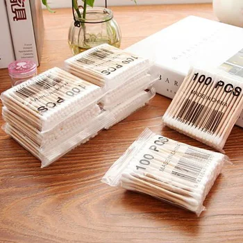 

100pcs/ Pack Double Head Cotton Swabs Nose Ears Cleaning Health Care Tools Women Makeup Buds Tip for Medical Wood Sticks