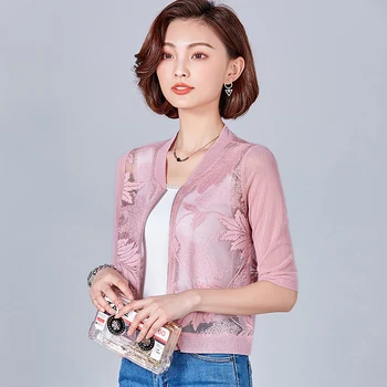 

lace o-neck half sleeved women blouse 2020 solid new zipper slim lady elegant outwear pulls tops