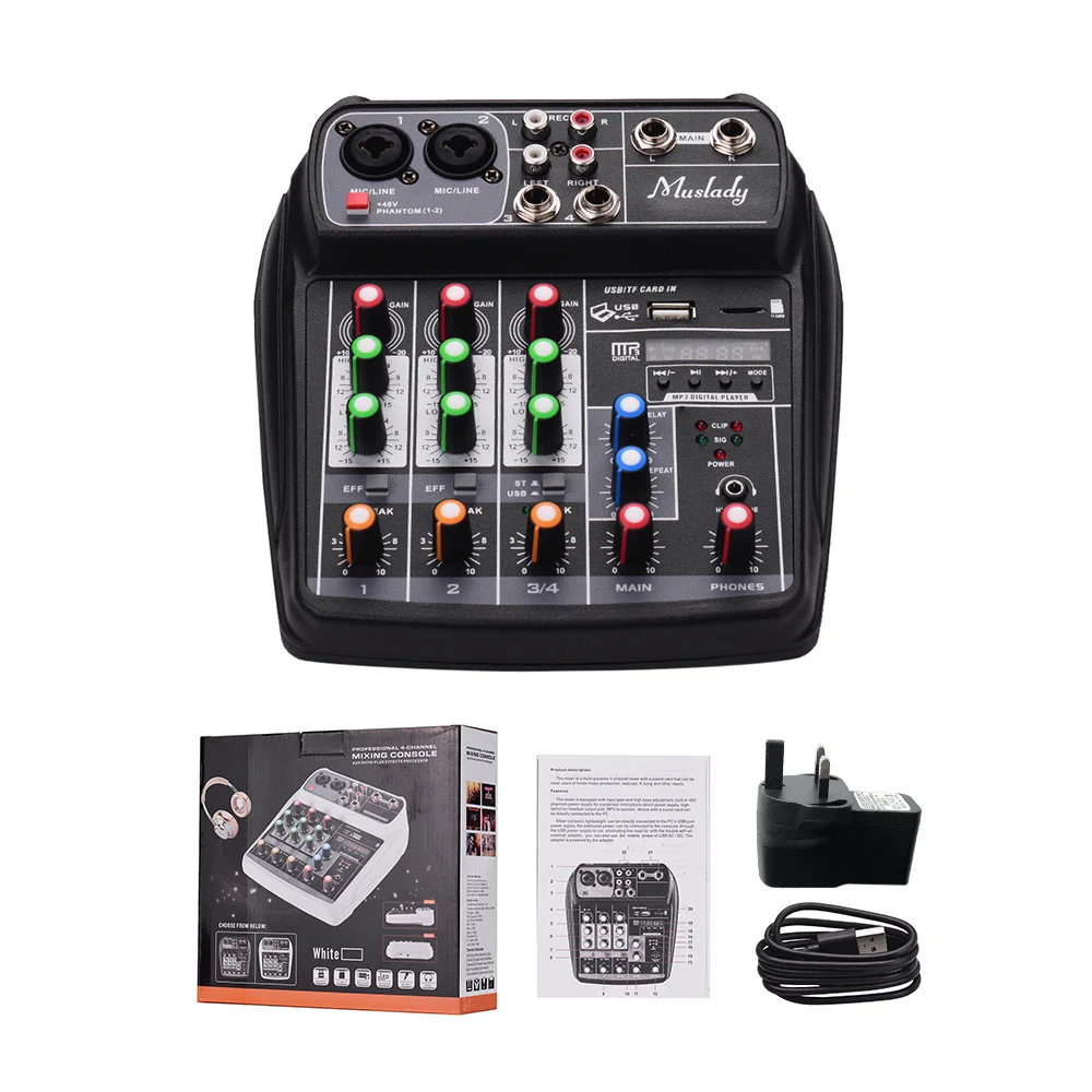 Muslady AI-4 Compact Mixing Console Reverb Effect Digital Audio Mixer BT MP3 USB Input +48V Phantom Power for Music Recording | Спорт и