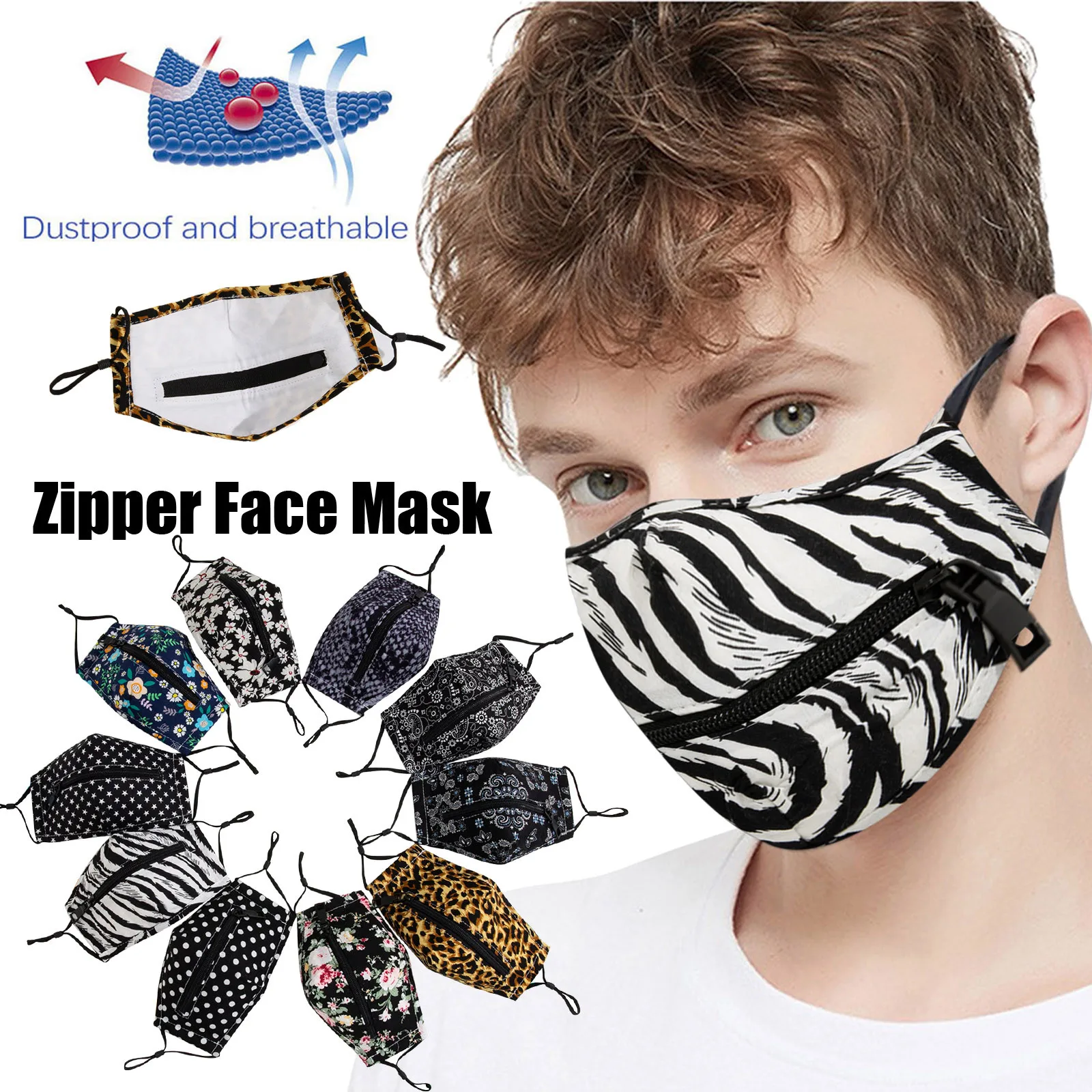 

Fast Delivery Adult Woman Men Leopard Print Washable Reusable Zipper can be opened Easy to Drink bandana scarf Within 24 Hours