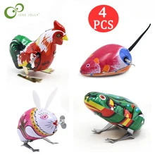 4 pièces/ensemble enfants classique étain liquidation horloge jouets sautant grenouille lapin coq souris Vintage jouet pour enfants garçons éducatif ZXH