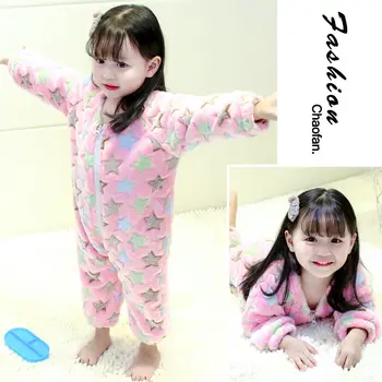 

Boys and Girls One - Piece Pajama Winter Leisure Tops Padded Children 's Flannel Anti-Kick Sleeping Bag Romper