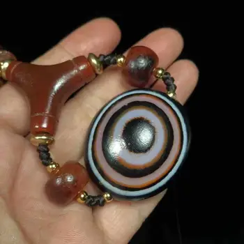

080820321 Natural agate Red DZI Round 40mm pendant Hand-knitted rope adjustable necklace Amulet necklace Free Shipping
