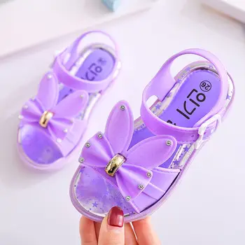 

2019 Girls Kids Sandals Children Soft Bottom Non-slip Princess Bow-knot barefoot summer Shoes for Student Princess Chao Sandal