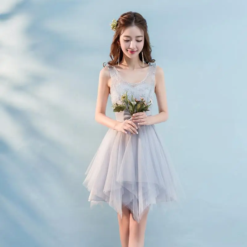 Сексуальные тюлевые Платья для подружек невесты фиолетовые элегантные платья для женщин для свадебной вечеринки розовые эластичные шифоновые платья для подружек невесты - Цвет: gray dress 1