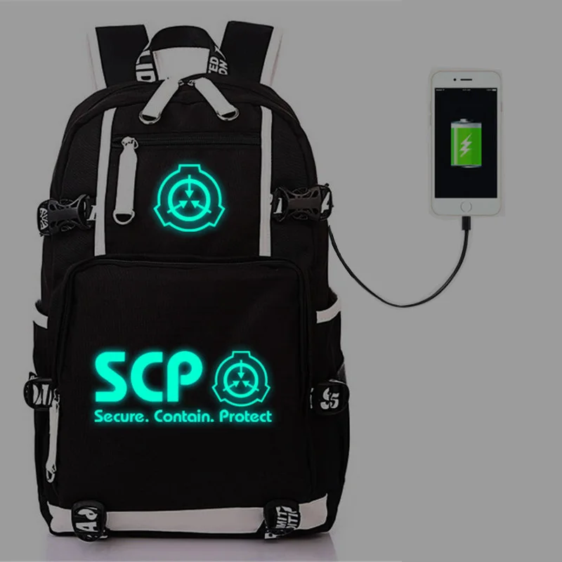 

SCP Action figure Containment Procedures Foundation Backpack Luminous Bag USB Charging Laptop leisure Travel Bag for Teens Girls