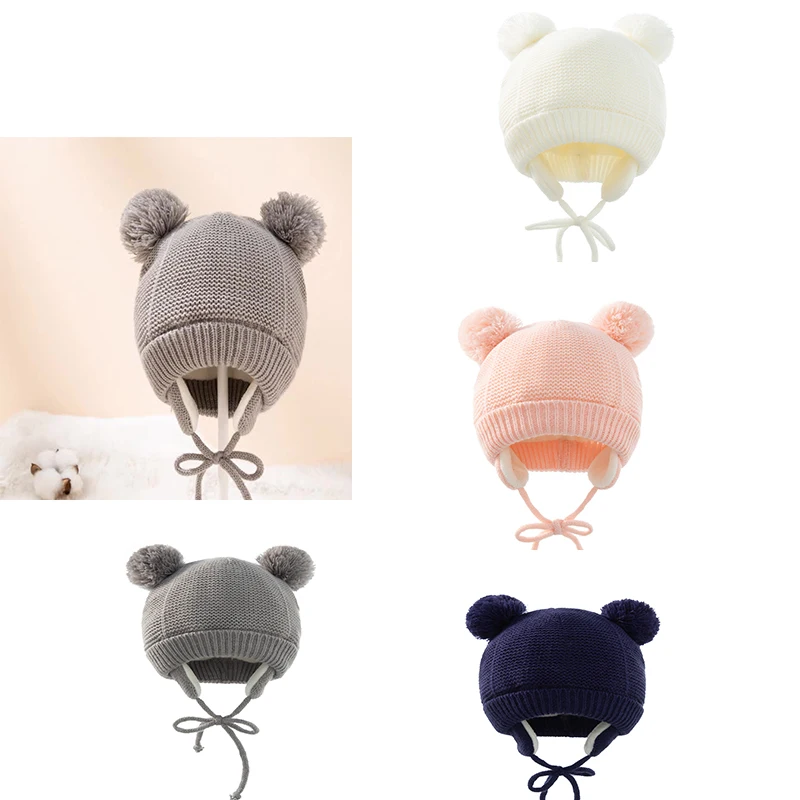 

Милая вязаная детская шапка с помпоном, шапка, плотная теплая шапка для маленьких девочек и мальчиков, Шапка-бини, зимняя теплая детская шап...