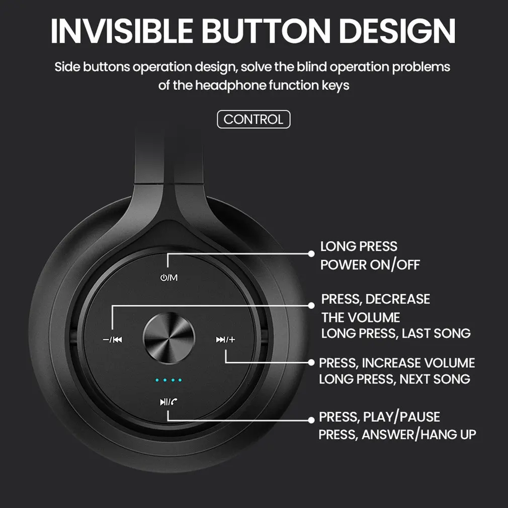 Wireless Headphones Foldable Headset Stereo HiFi Bass Earphones Noise Reduction Double Moving Coils EQ Mode