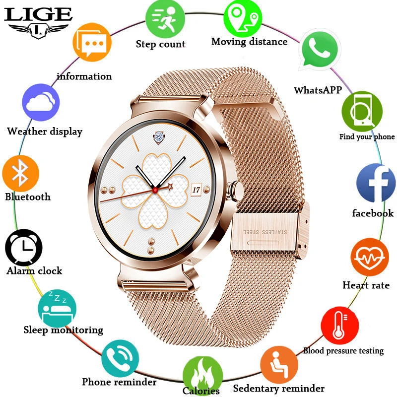 

LIGE 2020 Neue Mode Edelstahl Smart Uhr Frauen MÃ¤nner Elektronische Sport Uhr FÃ¼r Android iOS Damen Smartwatch Smart Uhr