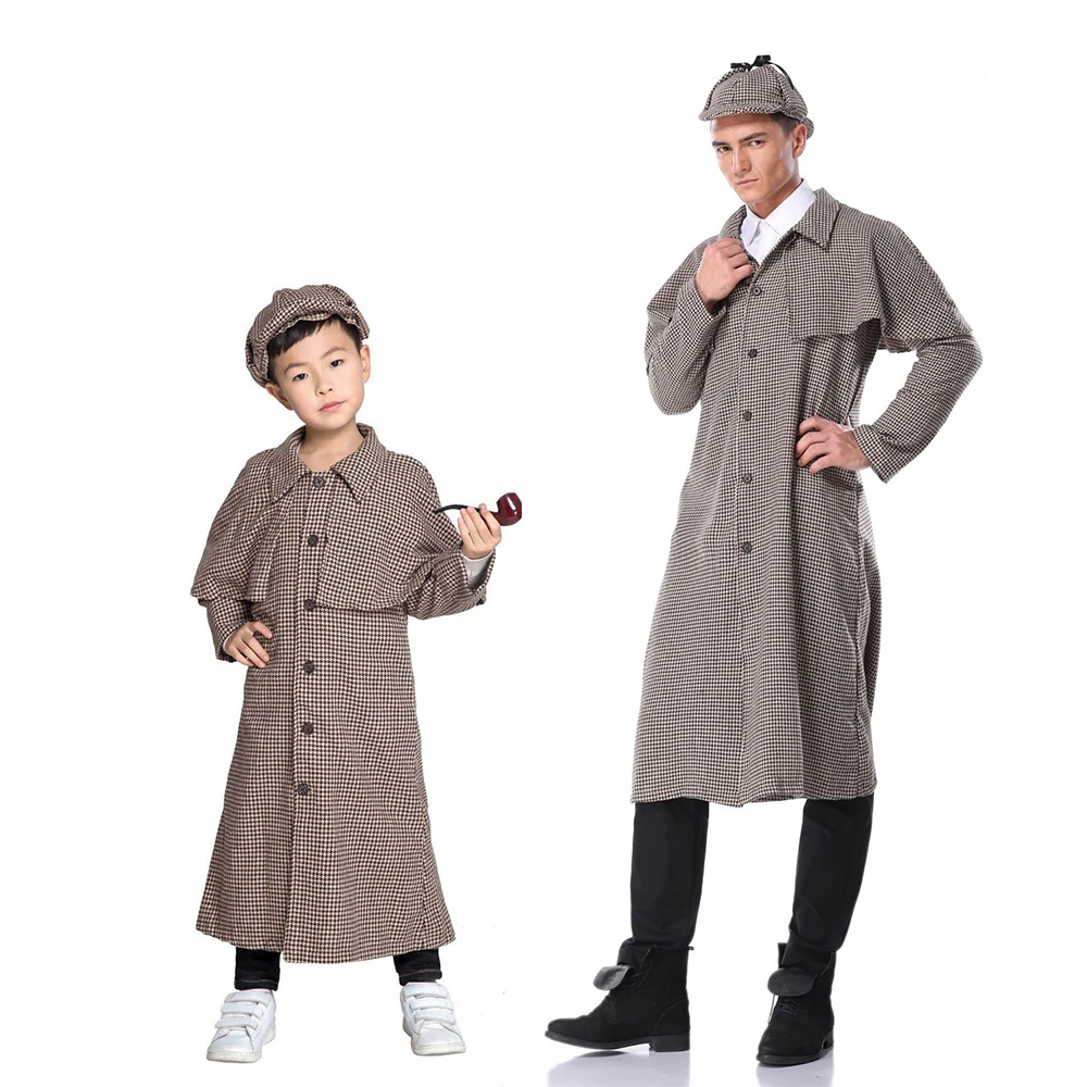 Костюм Шерлока Холмса, пальто, шляпа, нарядное платье для детектива мира, книга, день, костюм для мальчиков, костюм для родителей и ребенка, костюм унисекс для костюмированной вечеринки на Хэллоуин