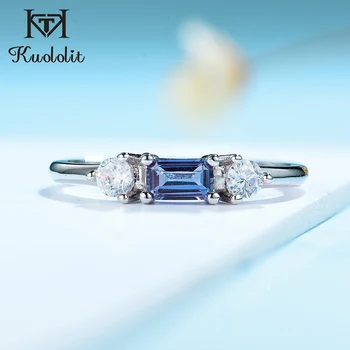 

Kuololit Lab Alexandrite Ring for Women Solid 925 Sterling Silver Emerald Cut Gemstone Jewelry for Wedding Engagement Party Gift